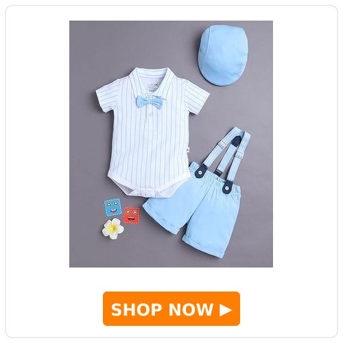 Striped Onesie & Shorts Set With Cap & Suspender Striped Onesie & Shorts Set With Cap & Suspender