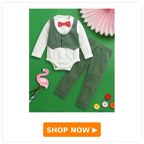 Bow Applique Onesie With Attached Waistcoat & Trouser Set