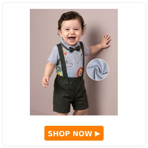 Collared Onesie & Shorts Set with Bow & Jungle Theme Print Collared Onesie & Shorts Set with Bow & Jungle Theme Print