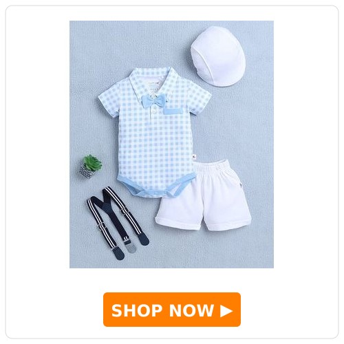 Checked Onesie Shorts With Suspender Cap & Bow Set