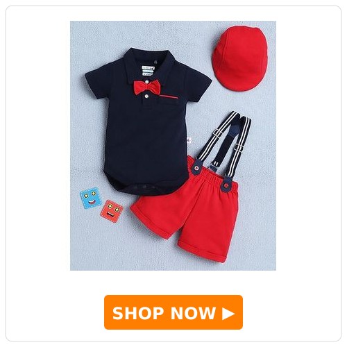 Solid Party Onesie & Shorts With Suspender Cap & Bow Applique