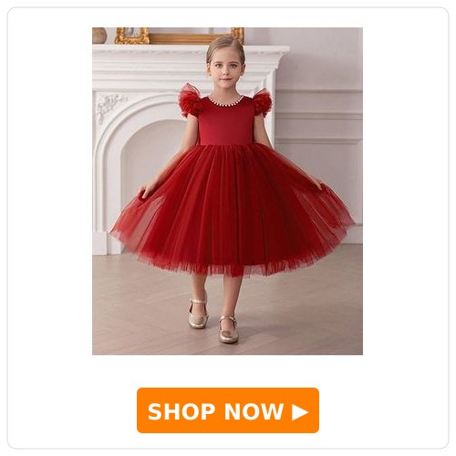 The Kids Club Net Woven Pearl Embellished Dress The Kids Club Net Woven Half Ruffled Sleeves Pearl Embellished Dress - Red