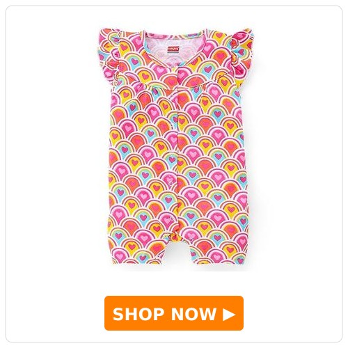 Sleeveless Heart Print Romper Babyhug 100% Cotton Knit Sleeveless Romper with Frill Detailing Heart Print - Pink
