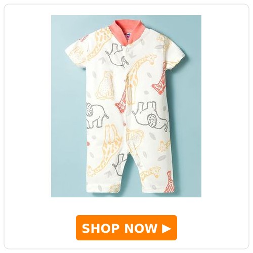Half-Sleeves Animals Printed Romper Kidi Wav Half Sleeves Animals Printed Romper - White