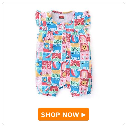 Cotton Half-Sleeves Kitten Print Romper Babyhug 100% Cotton Knit Half Sleeves Romper With Kitten Print - Multicolour