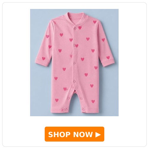 Cotton Knit Full-Sleeves Hearts Printed Romper Junior Star Cotton Knit Full Sleeves Hearts Printed Romper - Pink