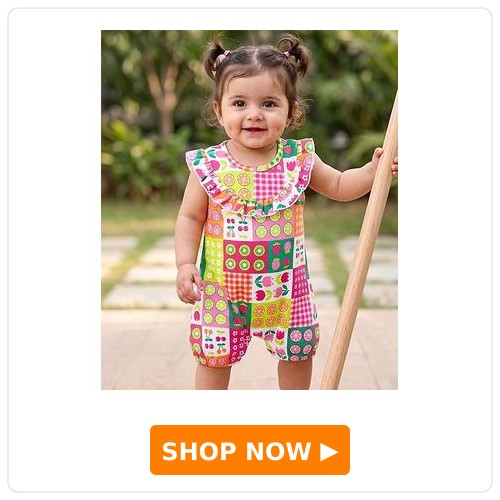 100% Cotton Sleeveless Tropical Print Romper Babyhug 100% Cotton Knit Sleeveless Romper with Frill Detailing & Tropical Theme Print - Multicolor