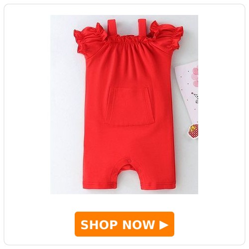 Half-Sleeves Solid Romper with Pocket Detailing Mark & Mia Half Sleeves Solid Romper with Pocket Detailing - Red