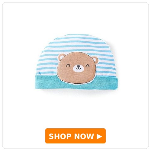 Cotton Knit Striped Cap with Teddy Applique Cotton Knit Striped Cap with Teddy Applique
