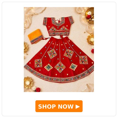 Banjara India Navratri Theme Half Sleeves Kutchi Embroidered Lehenga & Choli With Dupatta Set - Red