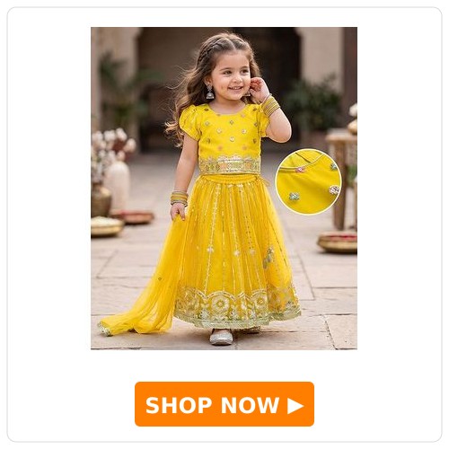 Babyhug Woven Half Sleeves Sequinned & Embroidered Choli Lahenga Set with Dupatta - Yellow