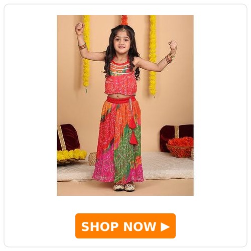 Kinder Kids Cotton Woven Sleeveless Bandhani Printed & Gota Lace Embellished Lehenga Choli Set - Red