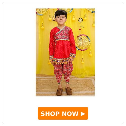 BownBee Pure Cotton Woven Navratri Theme Full Sleeves Patola Printed Angarakha Style Kedia With Dhoti Set - Pink