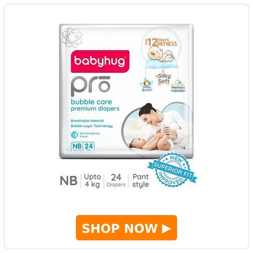 Babyhug Pro Bubble Care Premium Pant-Style Diapers Babyhug Pro Bubble Care Premium Pant Style Diapers New Born (NB) Size - 24 Pieces - New & Improved Superior Fit