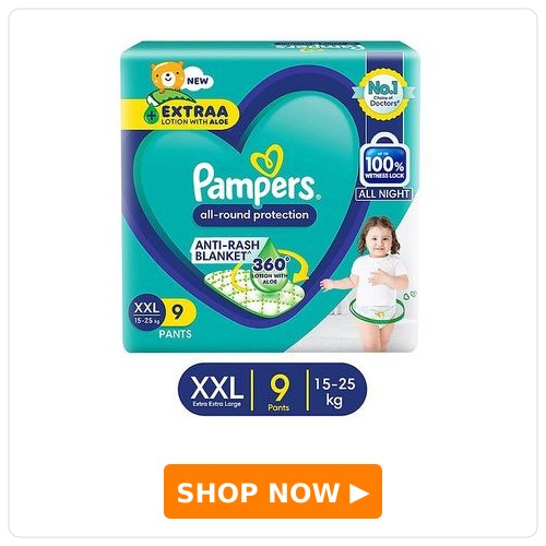 Pampers All Round Protection Pants Pampers All round Protection Pants, Double Extra Large size baby diapers (XXL) 9 Count, 15-25 kg, Anti-rash blanket, 360 degree Lotion with Aloe Vera