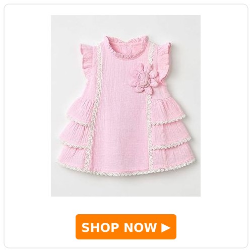 ToffyHouse Cotton Woven Dress with Sleeveless, Frill Sleeves and Flower Applique in Pink