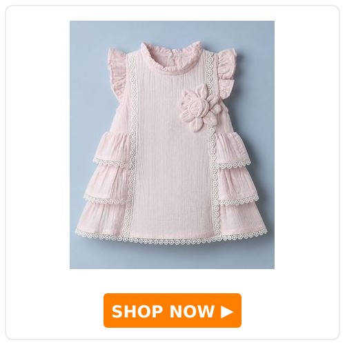 ToffyHouse Cotton Woven Dress with Frill Sleeves and Flower Applique
