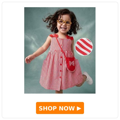 Babyhug Striped Print One Piece Dress with Purse