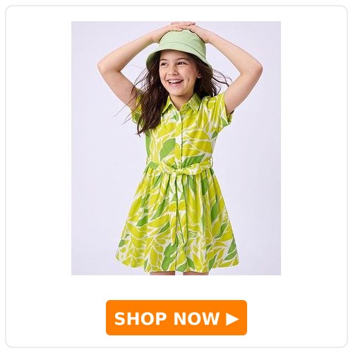 Pine Kids Cotton Knit Frock with Leaves Print Pine Kids Cotton Knit Frock with Leaves Print