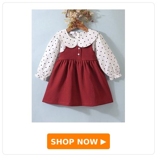 Mark & Mia Full Sleeves Polka Dots Printed Corduroy Frock - White & Maroon