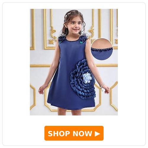 Mark & Mia Woven Sleeveless Short length Party Dress With Floral Corsage - Navy Blue