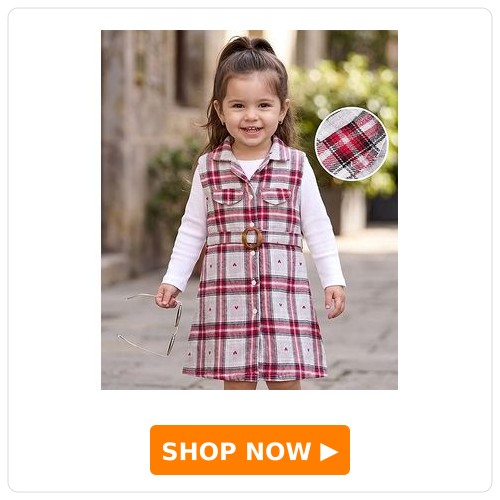 Babyhug Cotton Woven Checked Frock & Inner Tee