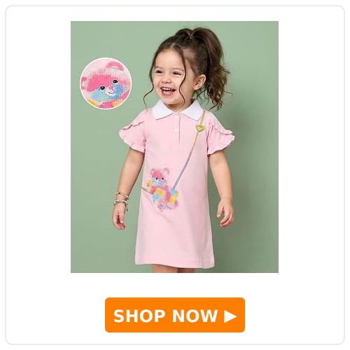 Mark & Mia Half Sleeves Frock With Teddy Bear Print