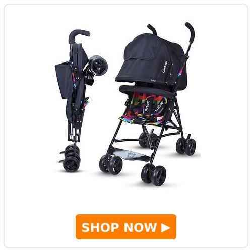 LuvLap Tutti Fruti Baby Stroller/Buggy, Lightweight, Travel Friendly Baby Pram, 5 Point Safety Harness, Extendable Canopy, Upto 15Kg (Printed Black)