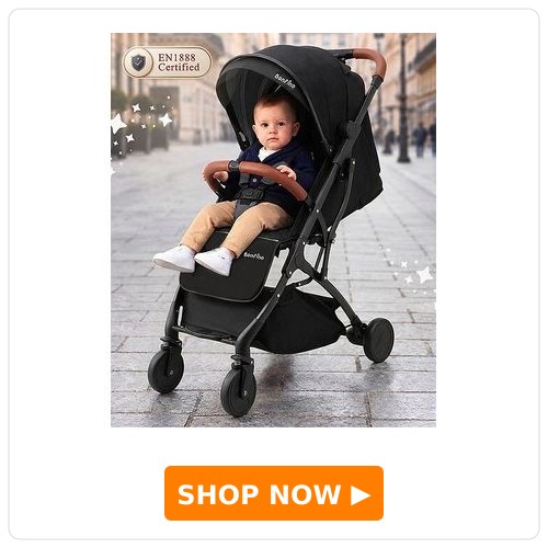 Bonfino Runway Cabin Stroller with Concealed Linked Brake- Copper Black| Air Cabin Friendly| Safety Harness|Compact Fold| Mosquito Net| Quilted Reclining Seat|Aluminum Frame| Integrated Trolley Handle