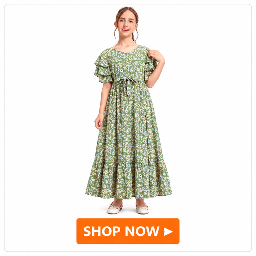 Bolly Lounge Half Sleeves Frill Detailed Floral Printed Maxi Dress Bolly Lounge Half Sleeves Frill Detailed Floral Printed Maxi Dress